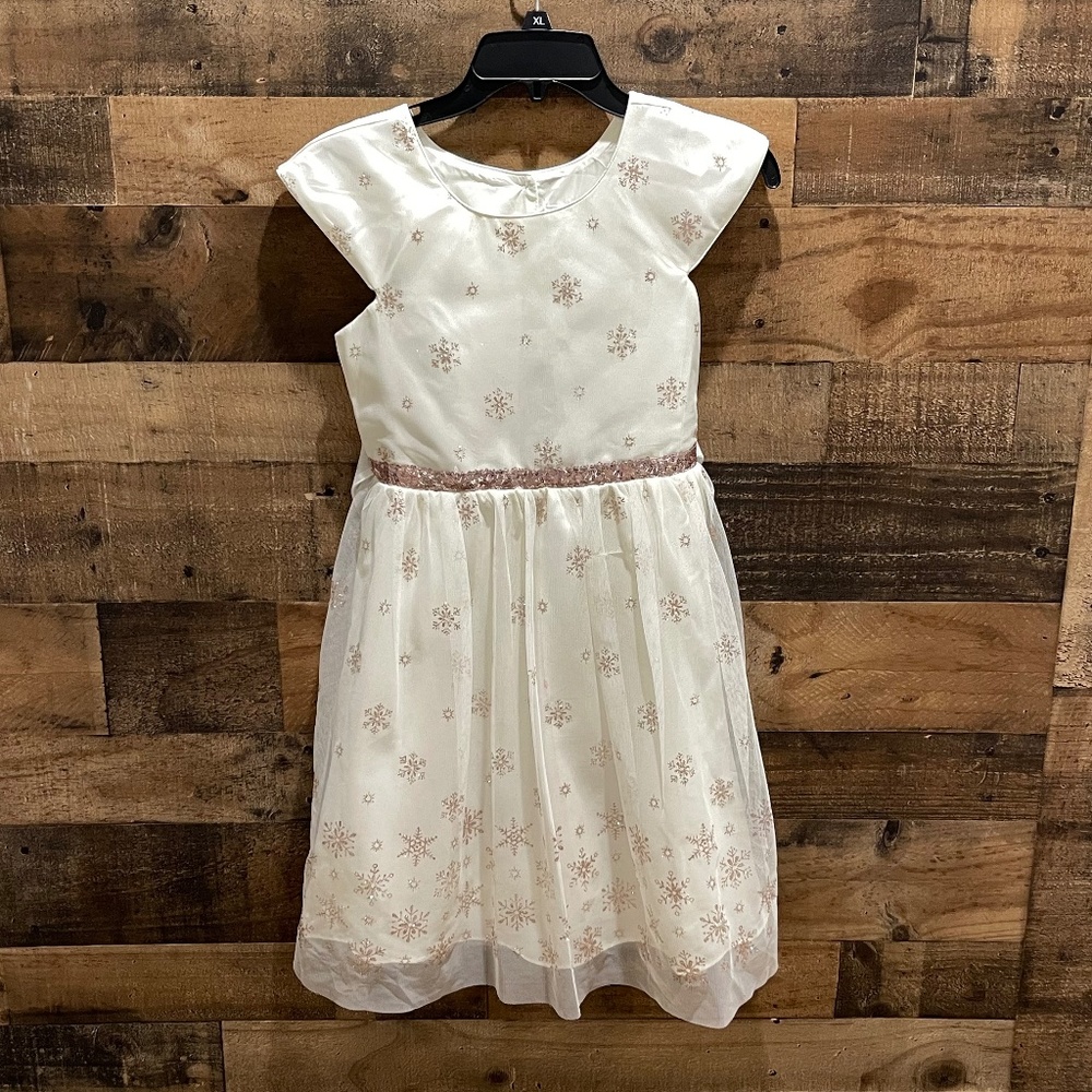 Jona Michelle Sparkling Rose-Gold Snowflake Dress Sz 12‎ Christmas Easter Formal